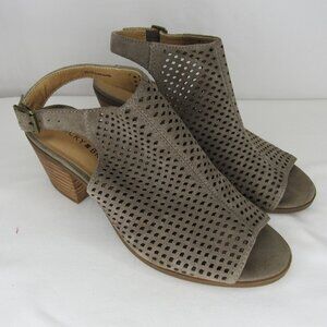 Lucky Brand Brown BERTEL Block Sling Back Heel Sandal Suede Leather 2" Women's 8